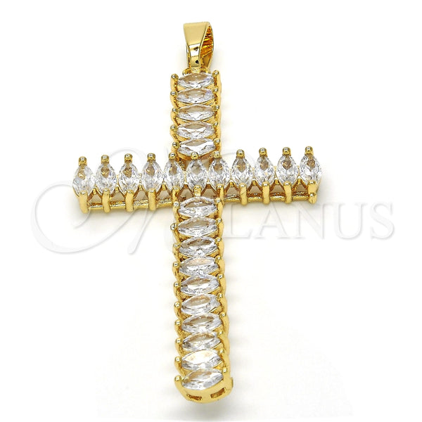 Dije Religioso 05.316.0001 Oro Laminado, Diseño de Cruz, con Blanca Zirconia Cubica, Pulido, Tono Dorado