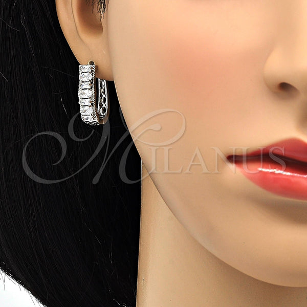 Argolla Huggie 02.267.0008.4.15 Rodio Laminado, Diseño de Baguette, con Zirconia Cubica Blanca, Pulido, Rodinado