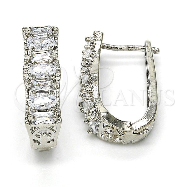 Argolla Huggie 02.267.0008.4.15 Rodio Laminado, Diseño de Baguette, con Zirconia Cubica Blanca, Pulido, Rodinado