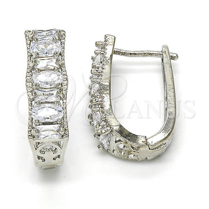 Argolla Huggie 02.267.0008.4.15 Rodio Laminado, Diseño de Baguette, con Zirconia Cubica Blanca, Pulido, Rodinado