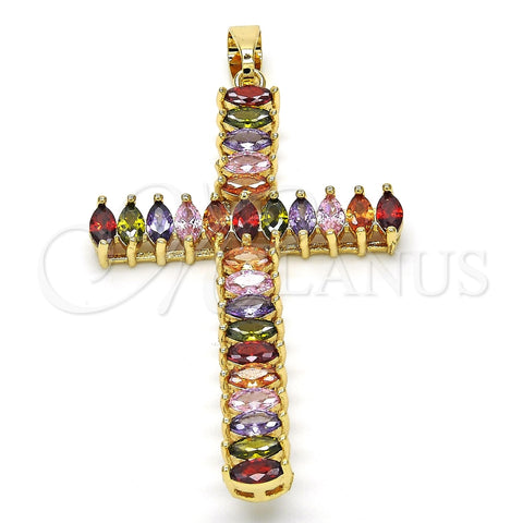 Dije Religioso 05.316.0001.1 Oro Laminado, Diseño de Cruz, con Multicolor Zirconia Cubica, Pulido, Tono Dorado