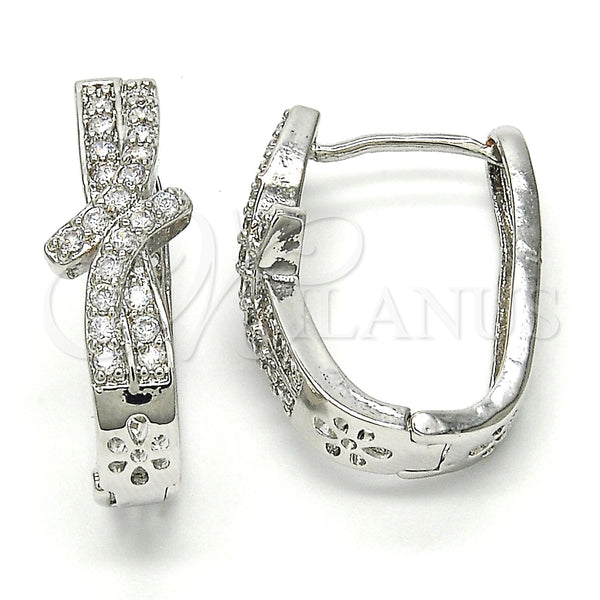 Argolla Huggie 02.267.0046.15 Rodio Laminado, Diseño de Arco, con Zirconia Cubica Blanca, Pulido, Rodinado