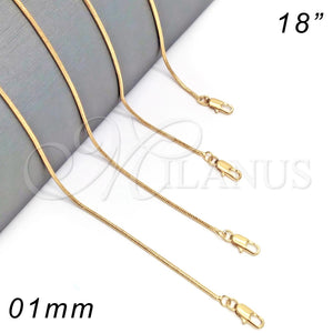 Gargantilla Basica 04.317.0001.18 Oro Laminado, Diseño de Cola de Raton, Pulido, Tono Dorado (0.50 Gauge, 01 MM Thickness, 18 Inches Length)
