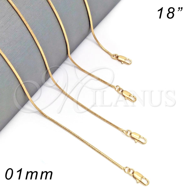 Gargantilla Basica 04.317.0001.18 Oro Laminado, Diseño de Cola de Raton, Pulido, Tono Dorado (0.50 Gauge, 01 MM Thickness, 18 Inches Length)