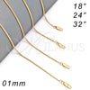Gargantilla Basica 04.317.0001.18 Oro Laminado, Diseño de Cola de Raton, Pulido, Tono Dorado (0.50 Gauge, 01 MM Thickness, 18 Inches Length)