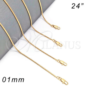 Gargantilla Basica 04.317.0001.24 Oro Laminado, Diseño de Cola de Raton, Pulido, Tono Dorado (0.50 Gauge, 01 MM Thickness, 24 Inches Length)