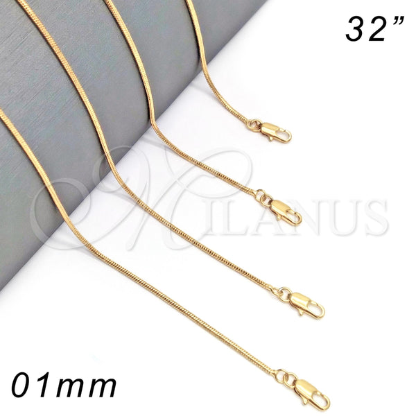 Gargantilla Basica 04.317.0001.32 Oro Laminado, Diseño de Cola de Raton, Pulido, Tono Dorado (0.50 Gauge, 01 MM Thickness, 32 Inches Length)