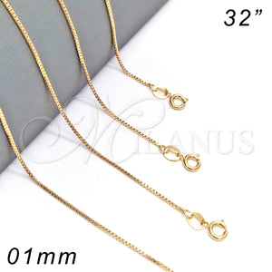 Gargantilla Basica 04.317.0002.32 Oro Laminado, Diseño de Box, Pulido, Tono Dorado (01 MM Thickness, 32 Inches Length)