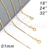 Gargantilla Basica 04.317.0002.32 Oro Laminado, Diseño de Box, Pulido, Tono Dorado (01 MM Thickness, 32 Inches Length)