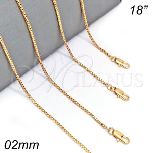 Gargantilla Basica 04.317.0003.18 Oro Laminado, Diseño de Box, Pulido, Tono Dorado (02 MM Thickness, 18 Inches Length)