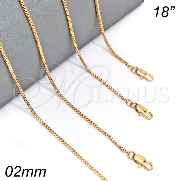 Gargantilla Basica 04.317.0003.18 Oro Laminado, Diseño de Box, Pulido, Tono Dorado (02 MM Thickness, 18 Inches Length)