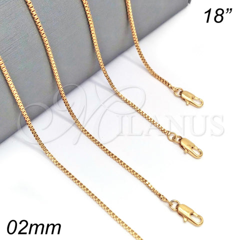 Gargantilla Basica 04.317.0003.18 Oro Laminado, Diseño de Box, Pulido, Tono Dorado (02 MM Thickness, 18 Inches Length)