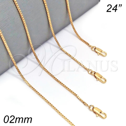 Gargantilla Basica 04.317.0003.24 Oro Laminado, Diseño de Box, Pulido, Tono Dorado (02 MM Thickness, 24 Inches Length)