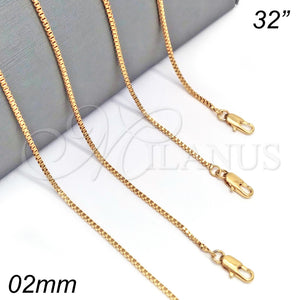 Gargantilla Basica 04.317.0003.32 Oro Laminado, Diseño de Box, Pulido, Tono Dorado (02 MM Thickness, 32 Inches Length)