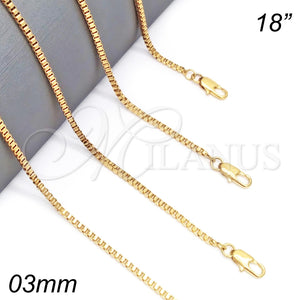 Gargantilla Basica 04.317.0004.18 Oro Laminado, Diseño de Box, Pulido, Tono Dorado (03 MM Thickness, 18 Inches Length)