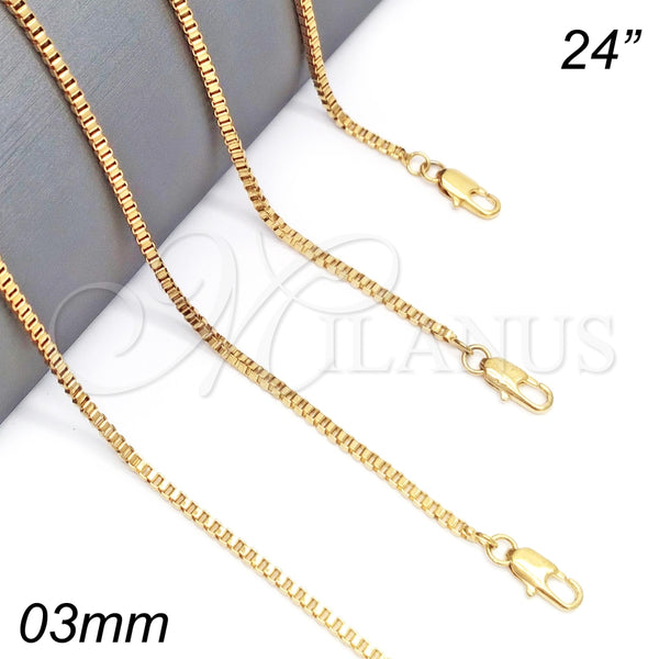 Gargantilla Basica 04.317.0004.24 Oro Laminado, Diseño de Box, Pulido, Tono Dorado (03 MM Thickness, 24 Inches Length)