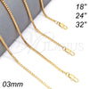 Gargantilla Basica 04.317.0004.24 Oro Laminado, Diseño de Box, Pulido, Tono Dorado (03 MM Thickness, 24 Inches Length)
