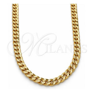Gargantilla Basica 04.213.0087.24 Oro Laminado, Diseño de Cubana Pave, Pulido, Tono Dorado (180 Gauge, 06 MM Thickness, 24 Inches Length)