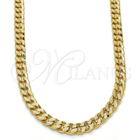 Gargantilla Basica 04.213.0087.24 Oro Laminado, Diseño de Cubana Pave, Pulido, Tono Dorado (180 Gauge, 06 MM Thickness, 24 Inches Length)