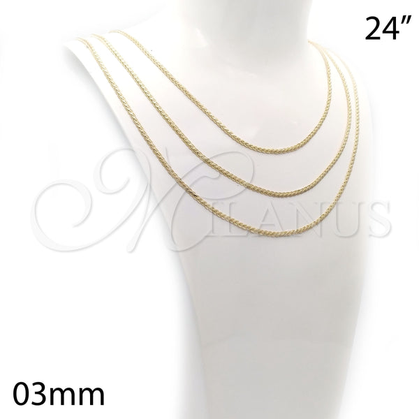 Gargantilla Basica 04.213.0094.24 Oro Laminado, Pulido, Tono Dorado (03 MM Thickness, 24 Inches Length)