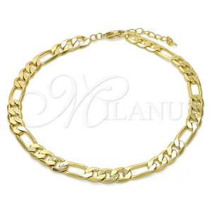 Tobillera Básica 04.213.0101.10 Oro Laminado, Diseño de Figaro, Pulido, Tono Dorado (Calibre 160, Grosor 06 MM, 10 Pulgadas de Largo)