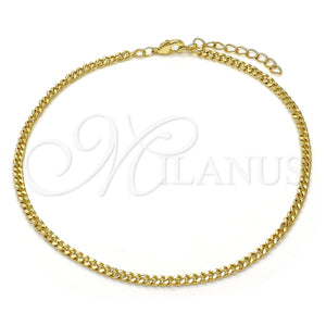 Tobillera Básica 04.213.0095.10 Oro Laminado, Diseño de Miami Cubana, Pulido, Tono Dorado (Thickness, 10 Inches Length)
