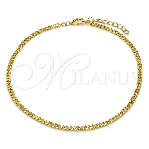 Tobillera Básica 04.213.0095.10 Oro Laminado, Diseño de Miami Cubana, Pulido, Tono Dorado (Thickness, 10 Inches Length)