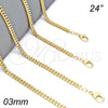 Gargantilla Basica 04.213.0095.24 Oro Laminado, Diseño de Miami Cubana, Pulido, Tono Dorado (03 MM Thickness, 24 Inches Length)