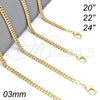 Gargantilla Basica 04.213.0095.24 Oro Laminado, Diseño de Miami Cubana, Pulido, Tono Dorado (03 MM Thickness, 24 Inches Length)