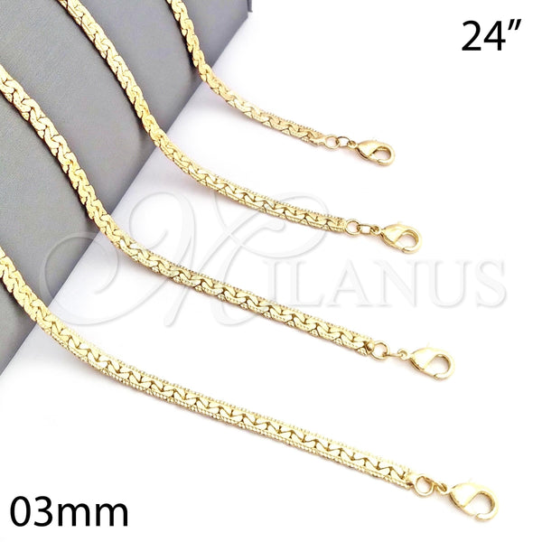 Gargantilla Basica 04.213.0098.24 Oro Laminado, Pulido, Tono Dorado (03 MM Thickness, 24 Inches Length)