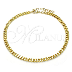 Tobillera Básica 04.213.0099.10 Oro Laminado, Diseño de Miami Cubana, Pulido, Tono Dorado (Calibre 140, Grosor 05 MM, 10 Pulgadas de Largo)