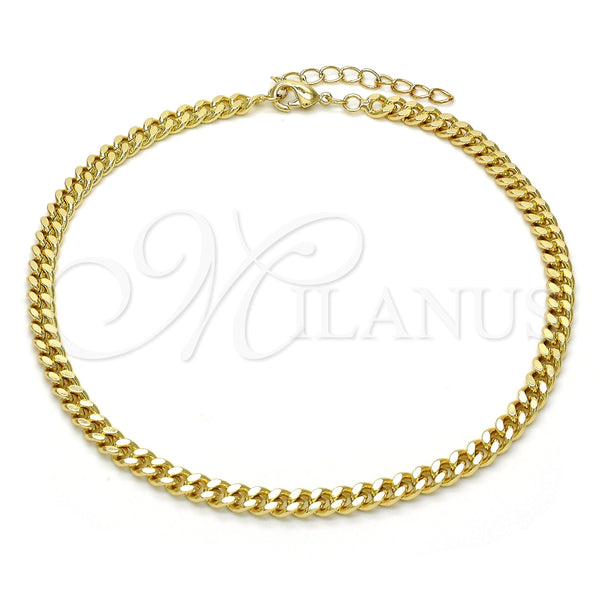 Tobillera Básica 04.213.0099.10 Oro Laminado, Diseño de Miami Cubana, Pulido, Tono Dorado (Calibre 140, Grosor 05 MM, 10 Pulgadas de Largo)