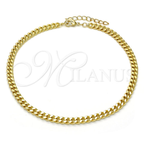 Tobillera Básica 04.213.0099.10 Oro Laminado, Diseño de Miami Cubana, Pulido, Tono Dorado (Calibre 140, Grosor 05 MM, 10 Pulgadas de Largo)
