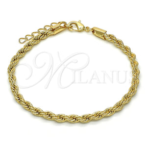 Pulsera Básica 04.213.0102.08 Oro Laminado, Diseño de Rope, Pulido, Tono Dorado (04 MM Thickness, 8 Inches Length)