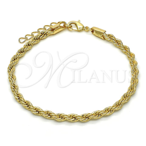 Pulsera Básica 04.213.0102.08 Oro Laminado, Diseño de Rope, Pulido, Tono Dorado (04 MM Thickness, 8 Inches Length)