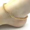 Tobillera Básica 5.222.034.10 Oro Laminado, Diseño de Rope, Pulido, Tono Dorado (04 MM Thickness, 10 Inches Length)