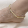 Tobillera Básica 5.222.034.10 Oro Laminado, Diseño de Rope, Pulido, Tono Dorado (04 MM Thickness, 10 Inches Length)