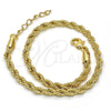 Tobillera Básica 5.222.034.10 Oro Laminado, Diseño de Rope, Pulido, Tono Dorado (04 MM Thickness, 10 Inches Length)