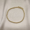 Tobillera Básica 5.222.034.10 Oro Laminado, Diseño de Rope, Pulido, Tono Dorado (04 MM Thickness, 10 Inches Length)