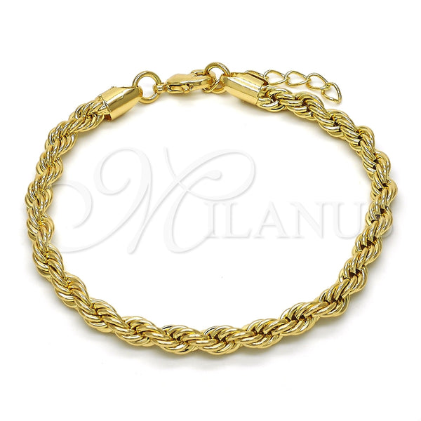 Pulsera Básica 04.213.0103.08 Oro Laminado, Diseño de Rope, Pulido, Tono Dorado (05 MM Thickness, 8 Inches Length)