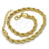 Tobillera Básica 04.213.0103.10 Oro Laminado, Diseño de Rope, Pulido, Tono Dorado (Grosor 05 MM, 10 Pulgadas de Largo)