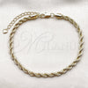 Tobillera Básica 04.213.0103.10 Oro Laminado, Diseño de Rope, Pulido, Tono Dorado (Grosor 05 MM, 10 Pulgadas de Largo)