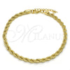 Tobillera Básica 04.213.0103.10 Oro Laminado, Diseño de Rope, Pulido, Tono Dorado (Grosor 05 MM, 10 Pulgadas de Largo)