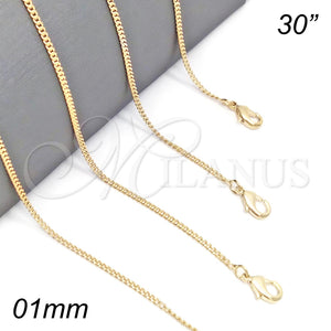 Gargantilla Basica 5.223.033.30 Oro Laminado, Diseño de Cubana, Pulido, Tono Dorado (01 MM Thickness, 30 Inches Length)