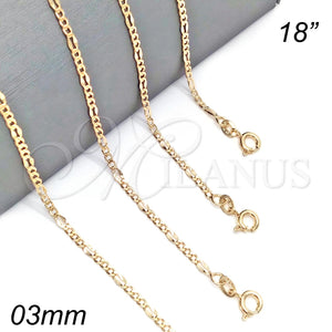 Gargantilla Basica 04.318.0001.18 Oro Laminado, Diseño de Figaro, Pulido, Tono Dorado (04 MM Thickness, 18 Inches Length)