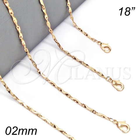 Gargantilla Basica 04.318.0005.18 Oro Laminado, Pulido, Tono Dorado (02 MM Thickness, 18 Inches Length)