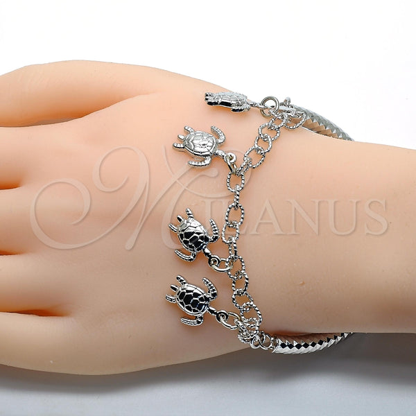 Pulsera de Dije 03.63.1813.2.08 Rodio Laminado, Diseño de Tortuga y Hueco, Diamantado, Rodinado (Grosor 05 MM, 8 Pulgadas de Largo)