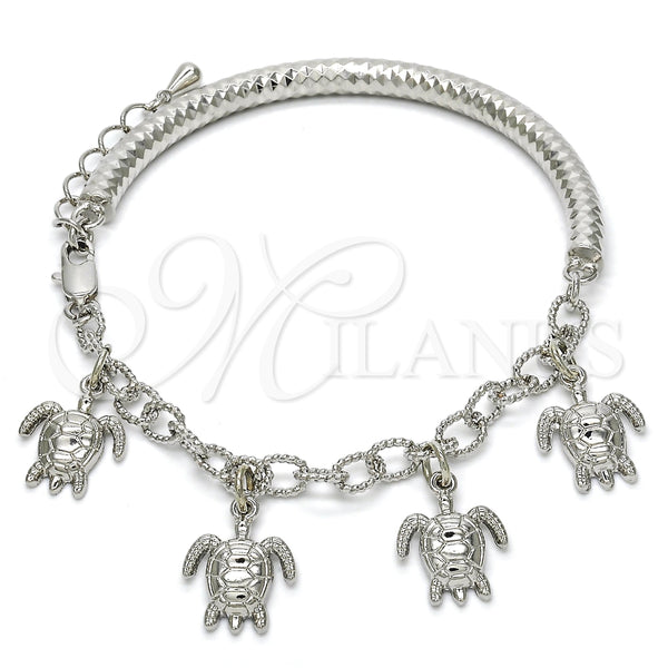 Pulsera de Dije 03.63.1813.2.08 Rodio Laminado, Diseño de Tortuga y Hueco, Diamantado, Rodinado (Grosor 05 MM, 8 Pulgadas de Largo)