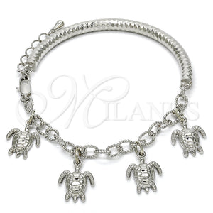 Pulsera de Dije 03.63.1813.2.08 Rodio Laminado, Diseño de Tortuga y Hueco, Diamantado, Rodinado (Grosor 05 MM, 8 Pulgadas de Largo)