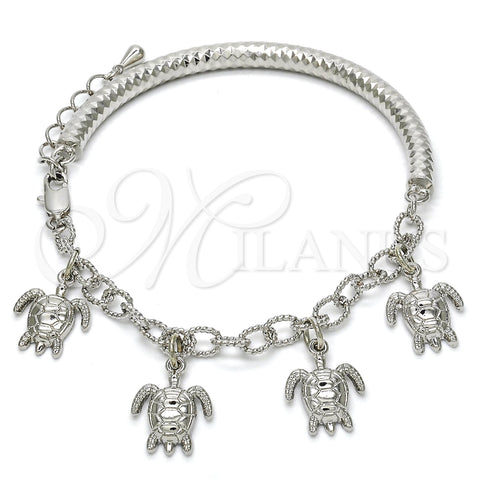 Pulsera de Dije 03.63.1813.2.08 Rodio Laminado, Diseño de Tortuga y Hueco, Diamantado, Rodinado (Grosor 05 MM, 8 Pulgadas de Largo)